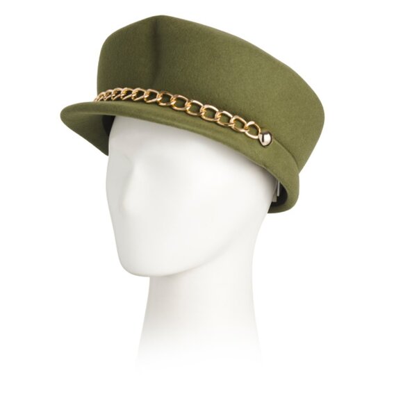 EUGENIA KIM Olive Wool Cap With Chain And Buttons - Picture 1 of 2